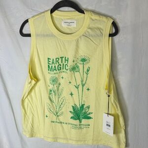 Spiritual Gangster Yellow Tee with Green Botanical Print NWT L